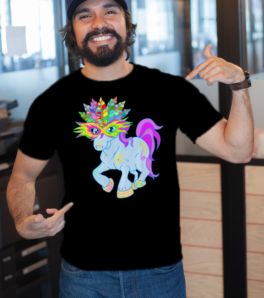 Mardi Gras Unicorn Mask Shrove Tuesday Horse T-Shirt