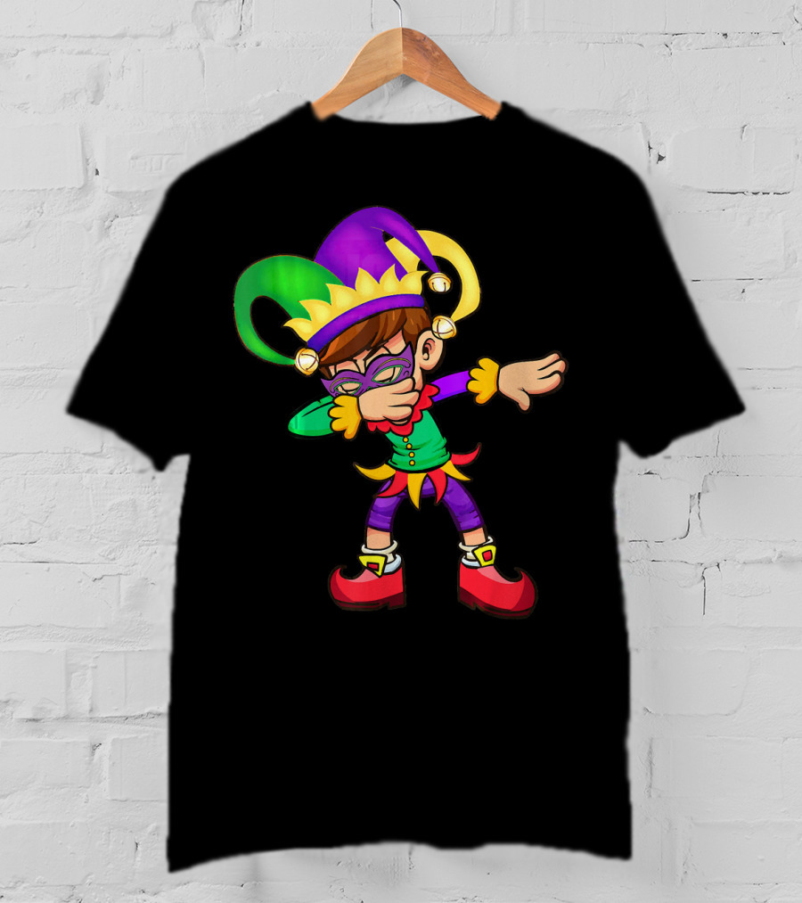 Mardi Gras New Orleans Funny Dabbing Jester Costume Vibrant Colors T-Shirt