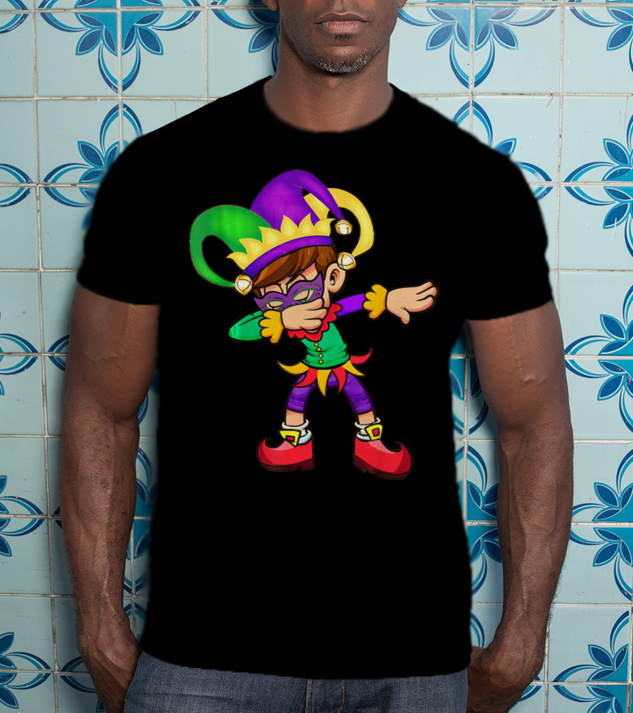 Mardi Gras New Orleans Funny Dabbing Jester Costume Vibrant Colors T-Shirt