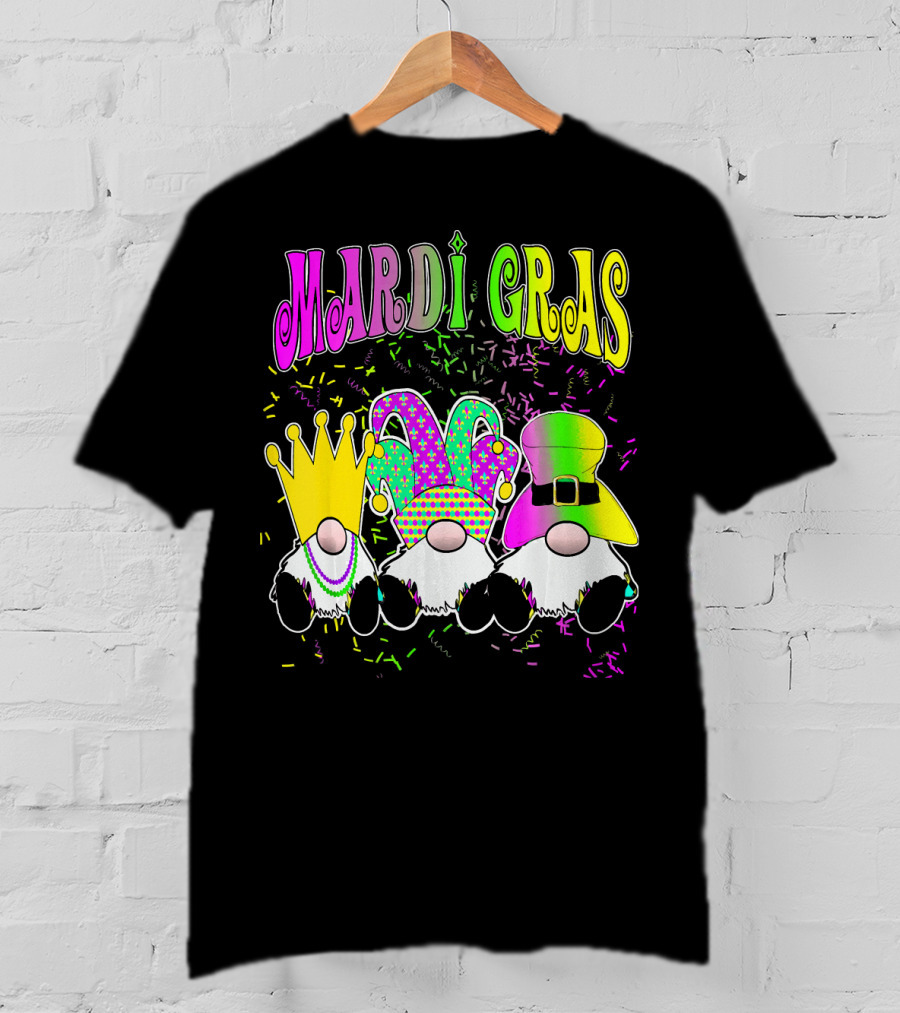 Mardi Gras Gnomes With Jester Hat And Crown T-Shirt