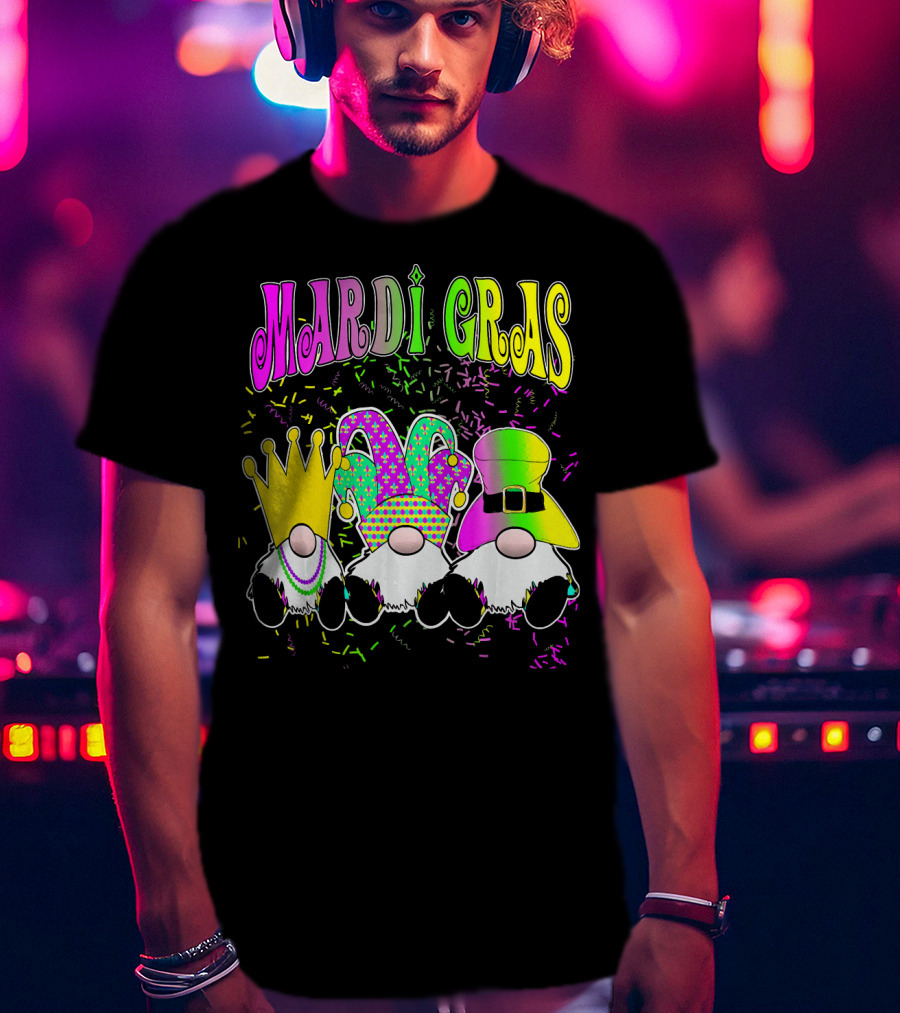 Mardi Gras Gnomes With Jester Hat And Crown T-Shirt