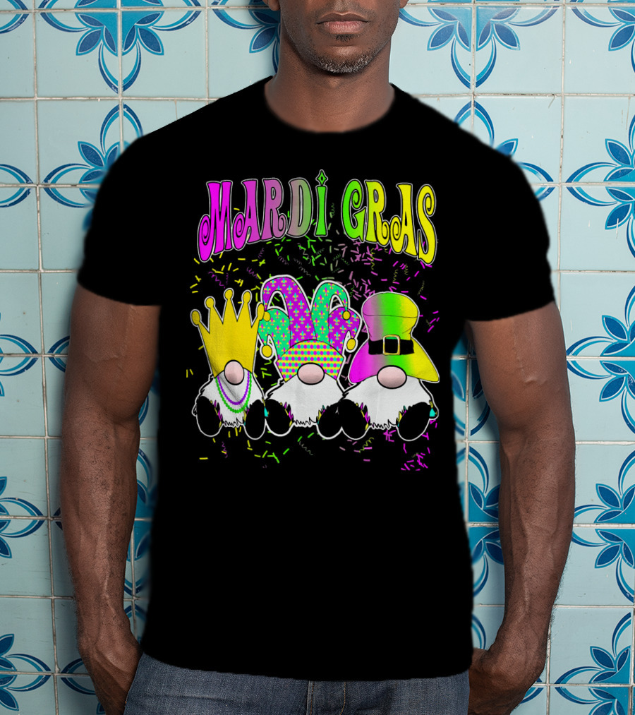 Mardi Gras Gnomes With Jester Hat And Crown T-Shirt