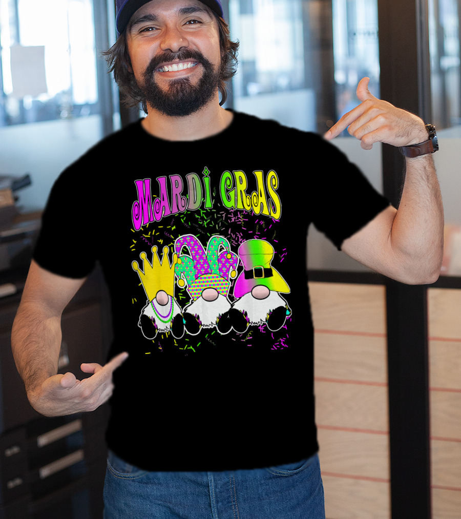 Mardi Gras Gnomes With Jester Hat And Crown T-Shirt