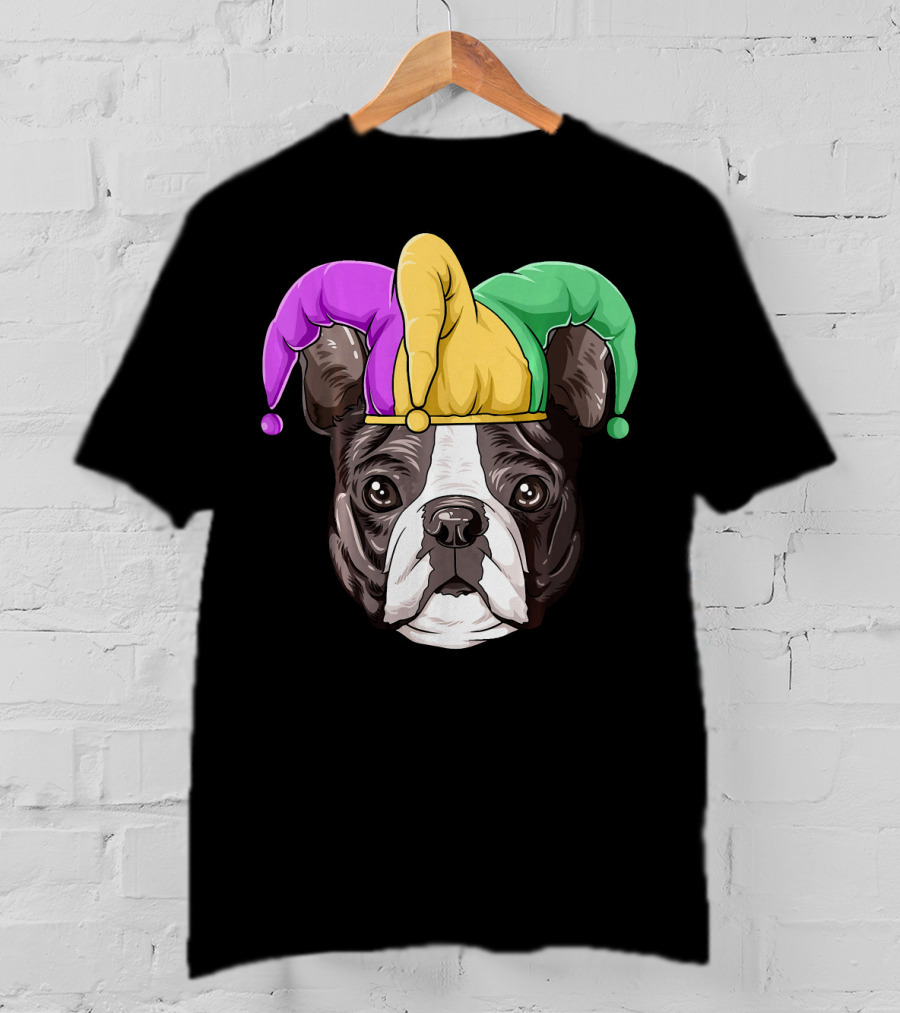 Mardi Gras Boston Terrier Jester Hat T-Shirt