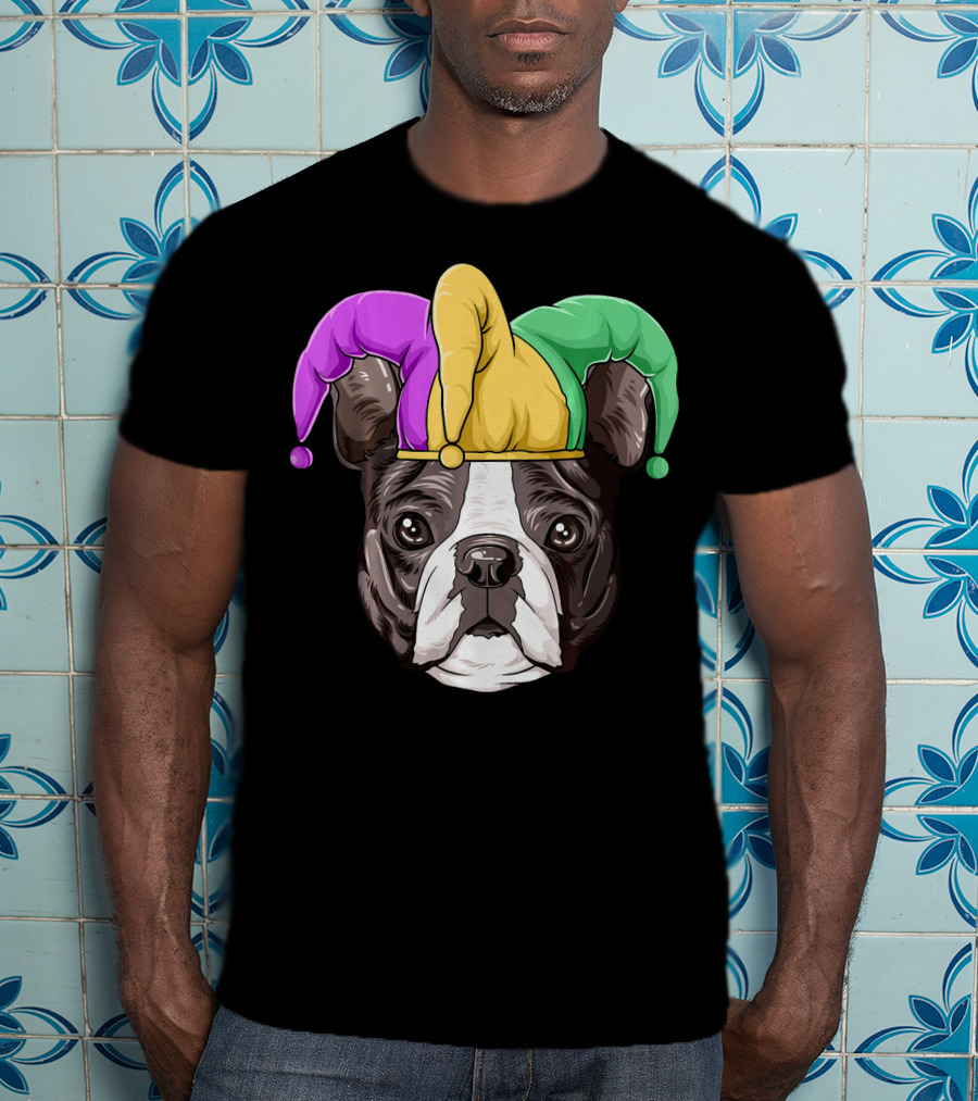 Mardi Gras Boston Terrier Jester Hat T-Shirt