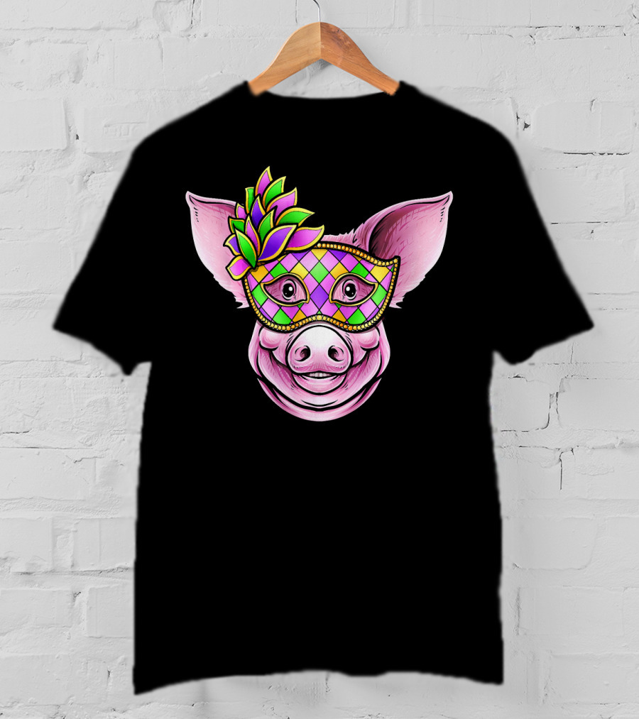Piglet With Colorful Carnival Mask Happy Festival Face T-Shirt