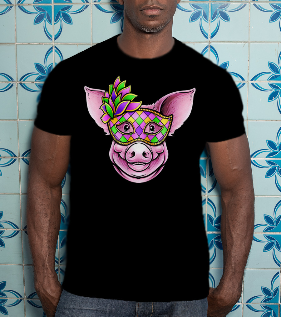 Piglet With Colorful Carnival Mask Happy Festival Face T-Shirt