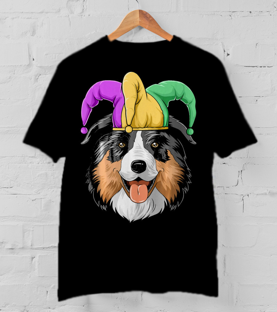 Australian Shepherd Mardi Gras Jester Hat T-Shirt