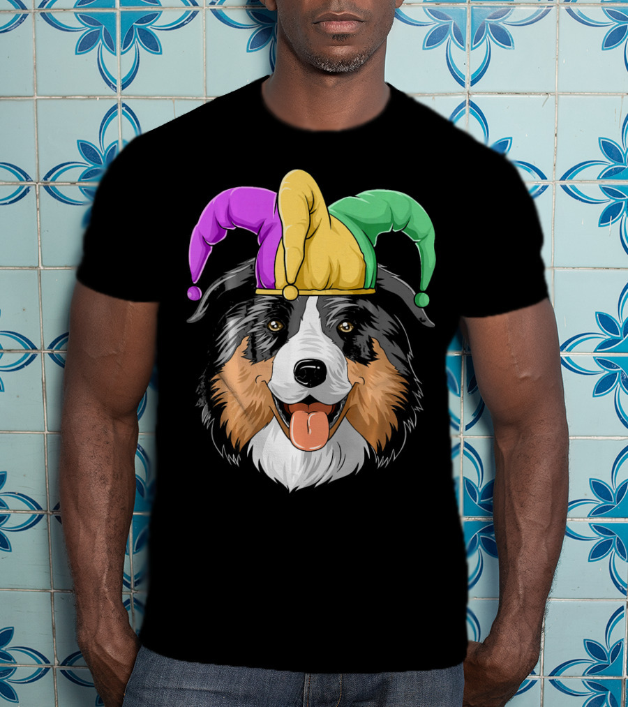 Australian Shepherd Mardi Gras Jester Hat T-Shirt