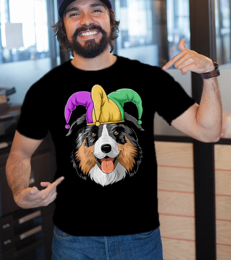 Australian Shepherd Mardi Gras Jester Hat T-Shirt