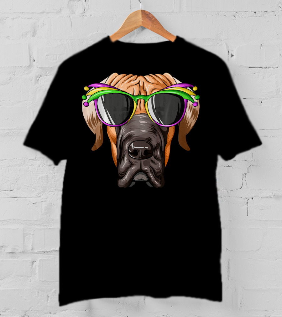 Great Dane Mardi Gras Carnival Mask Sunglasses T-Shirt
