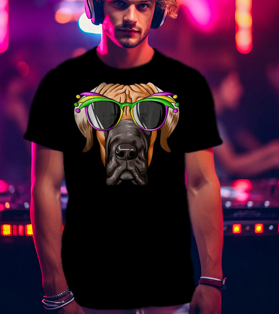 Great Dane Mardi Gras Carnival Mask Sunglasses T-Shirt