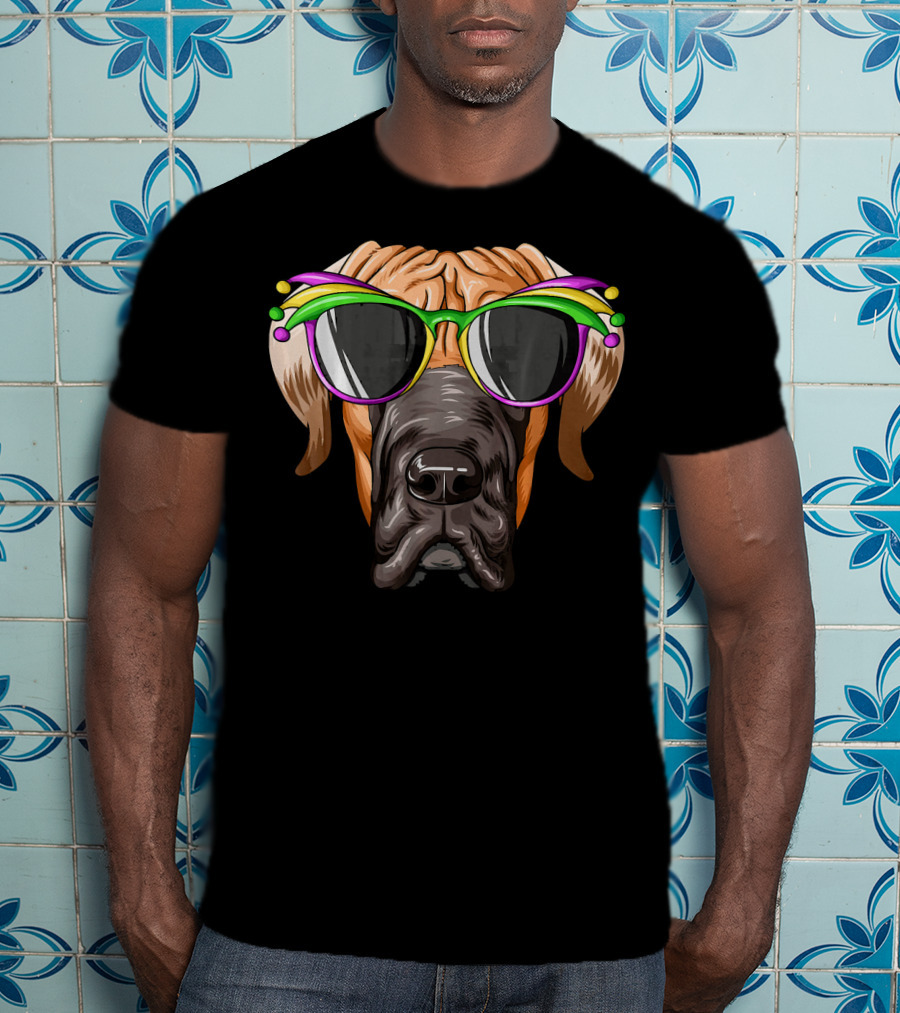 Great Dane Mardi Gras Carnival Mask Sunglasses T-Shirt