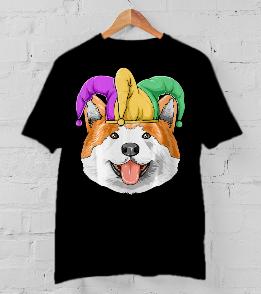 Mardi Gras Akita Jester Hat Carnival Akita T-Shirt