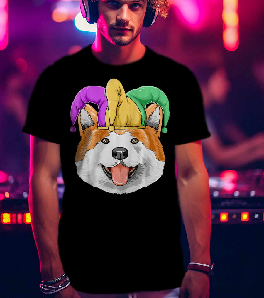 Mardi Gras Akita Jester Hat Carnival Akita T-Shirt