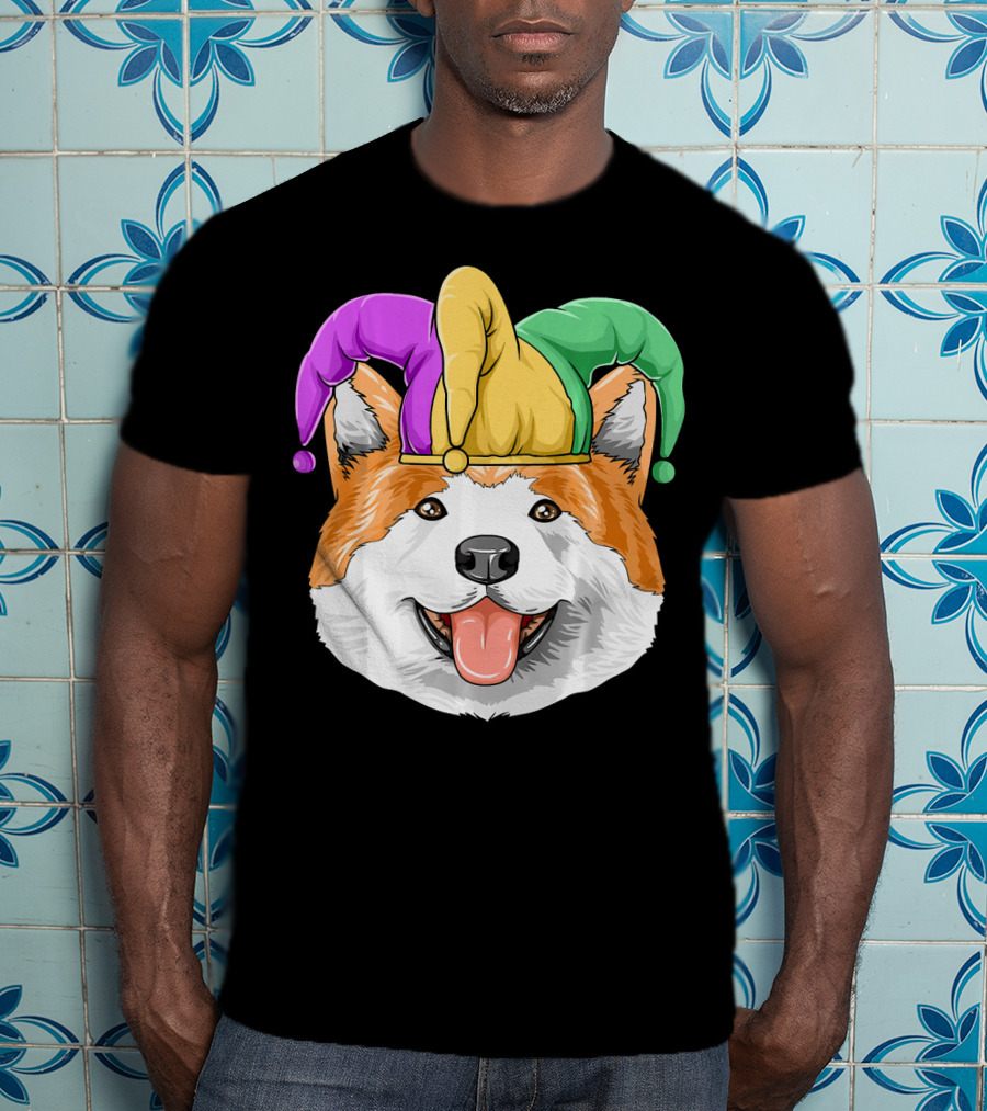 Mardi Gras Akita Jester Hat Carnival Akita T-Shirt