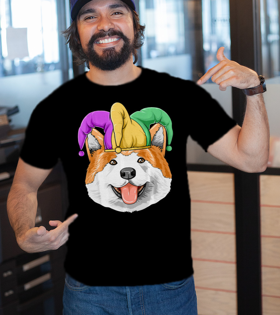 Mardi Gras Akita Jester Hat Carnival Akita T-Shirt
