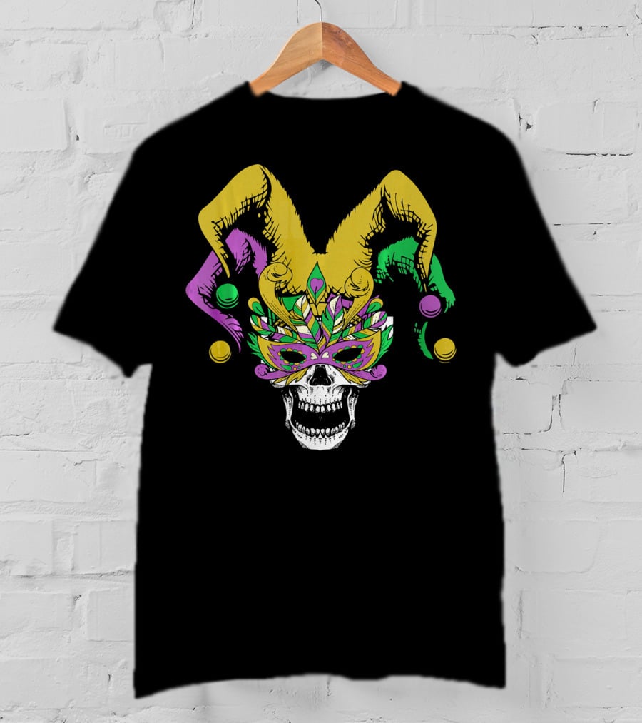 Mardi Gras Skull Jester Hat Masquerade Mask T-Shirt