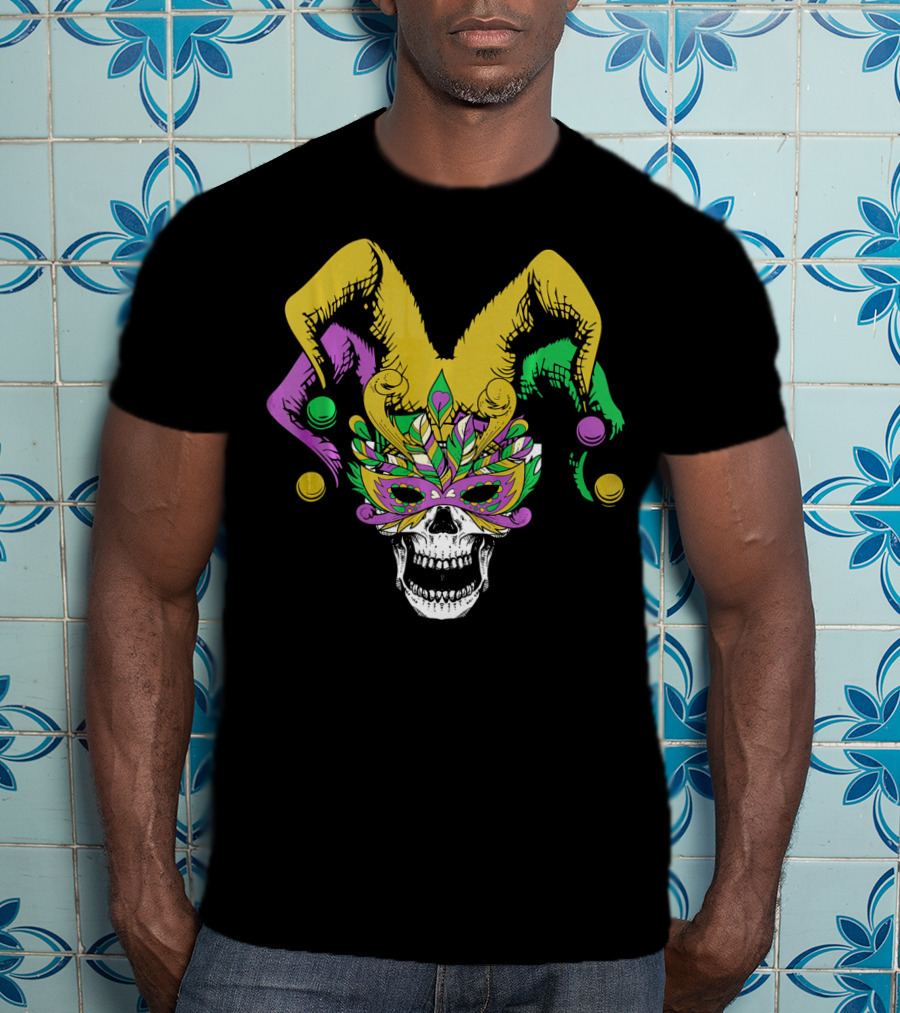 Mardi Gras Skull Jester Hat Masquerade Mask T-Shirt