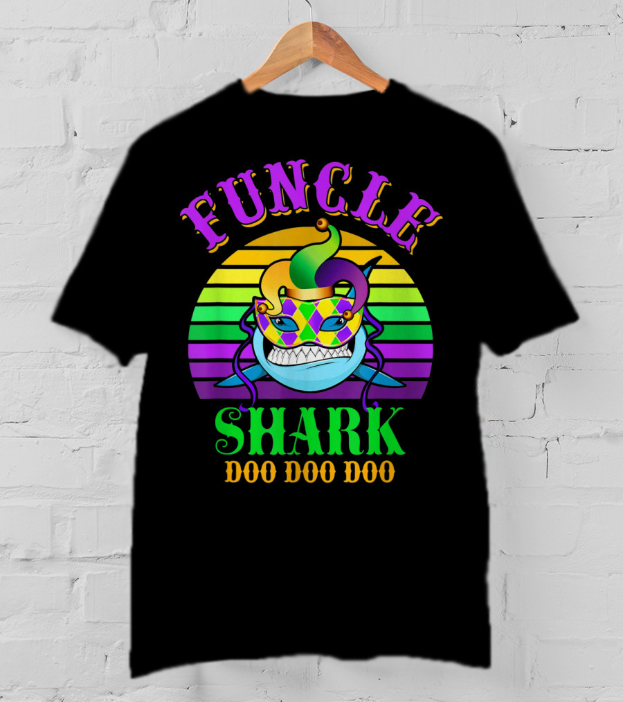Funcle Shark Doo Doo Doo Mardi Gras Jester Mask T-Shirt