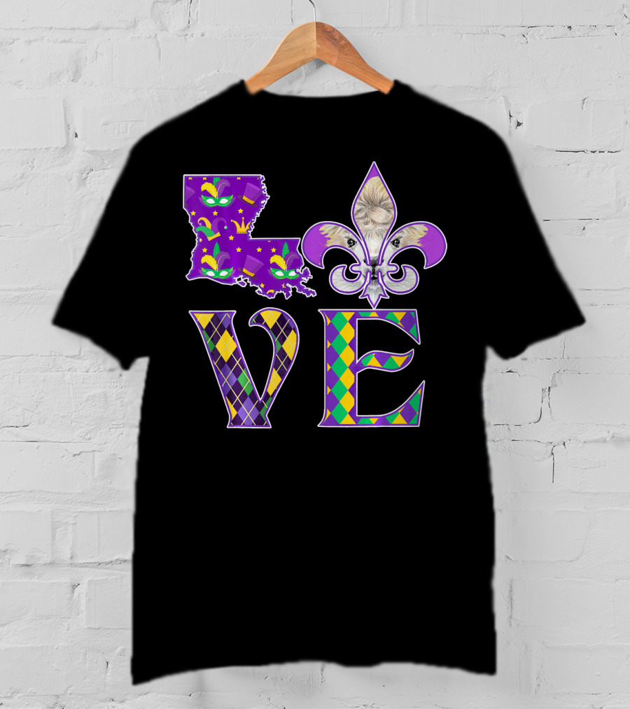 LOVE Louisiana Mardi Gras Llama Fleur-de-Lis T-Shirt