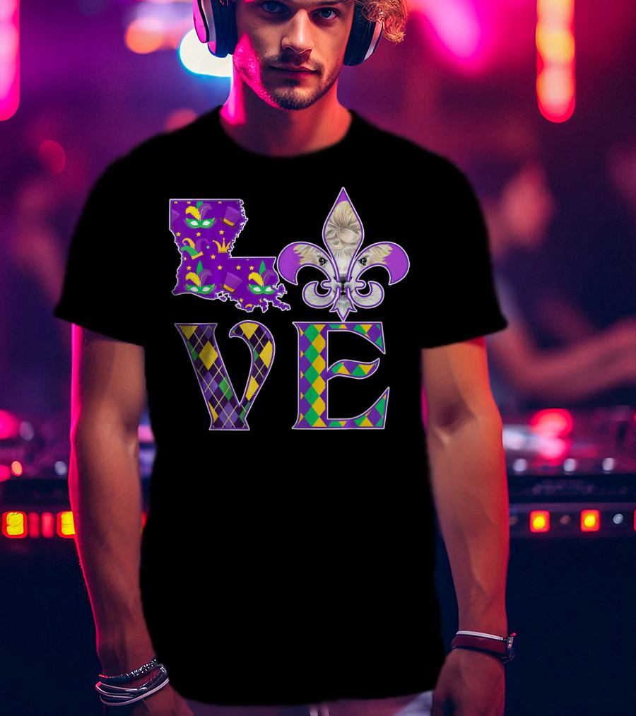 LOVE Louisiana Mardi Gras Llama Fleur-de-Lis T-Shirt