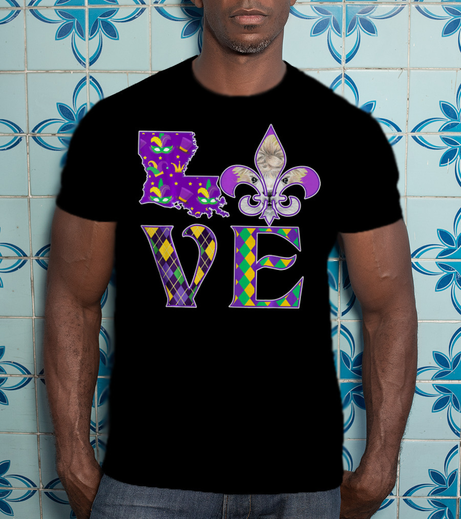 LOVE Louisiana Mardi Gras Llama Fleur-de-Lis T-Shirt