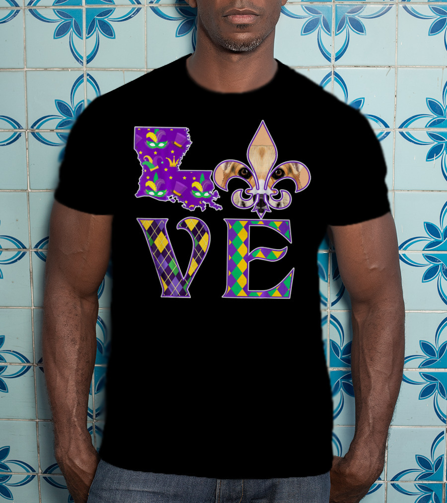 Louisiana Love Mardi Gras Corgi Fleur-de-Lis Mask T-Shirt