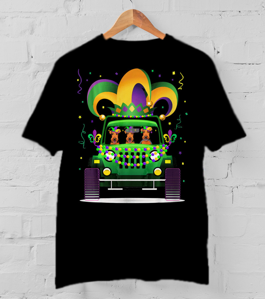 Airedale Terrier Jeep Mardi Gras T-Shirt