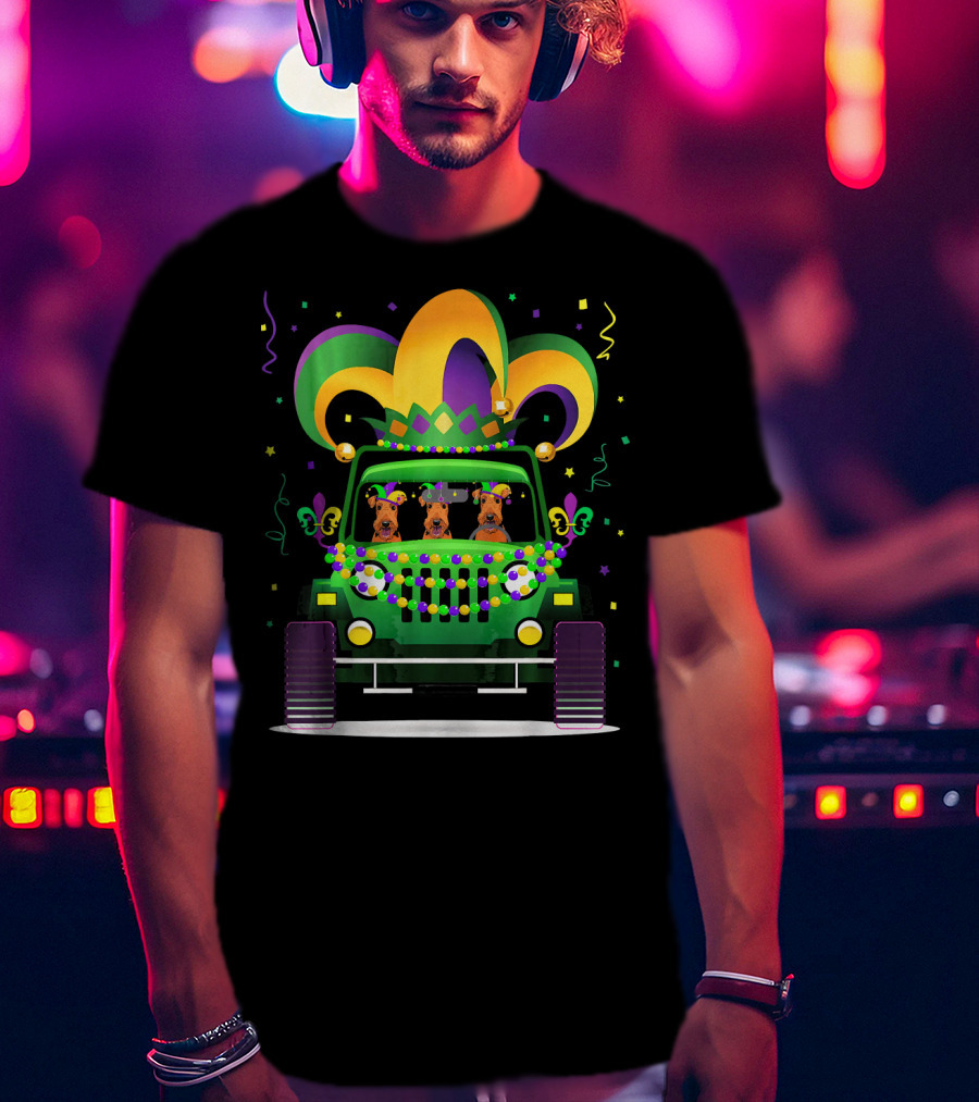 Airedale Terrier Jeep Mardi Gras T-Shirt