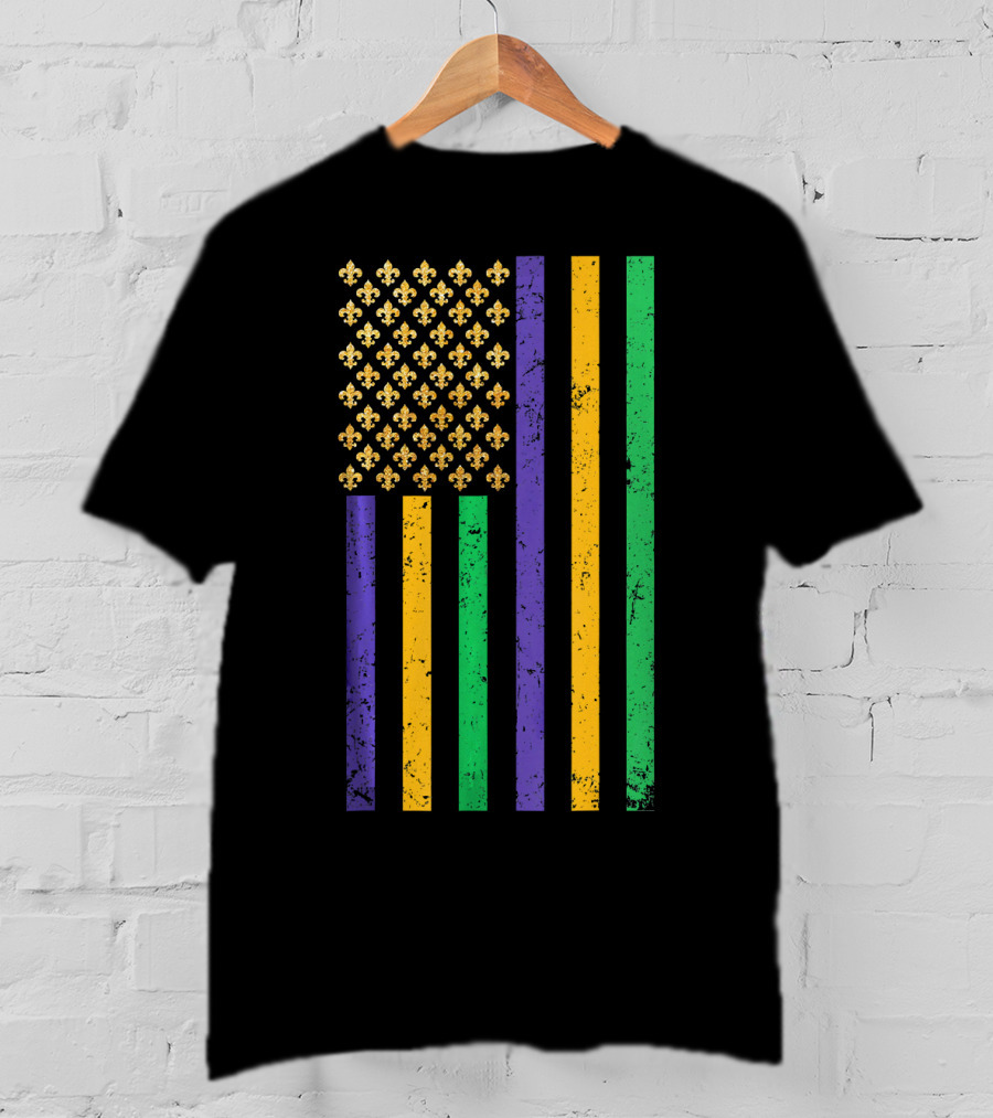 Mardi Gras American Flag Fleur-de-Lis Party Fun T-Shirt