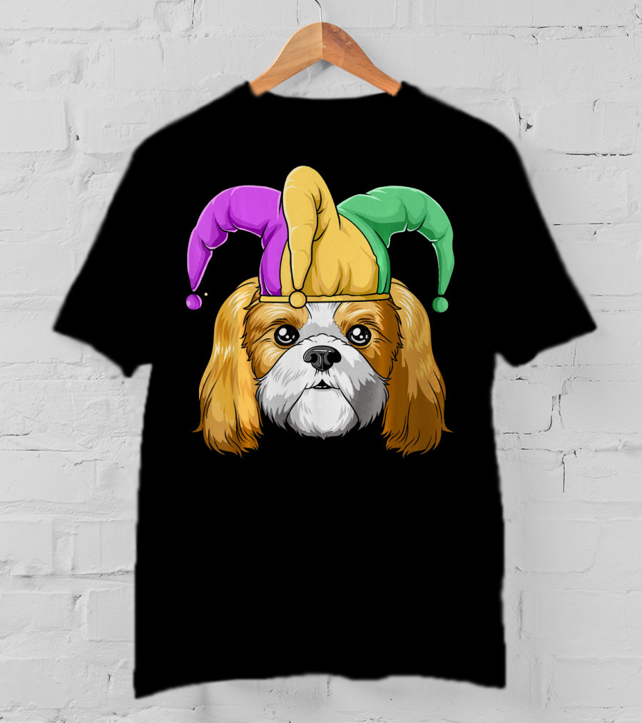 Mardi Gras Shih Tzu With Jester Carnival Hat T-Shirt