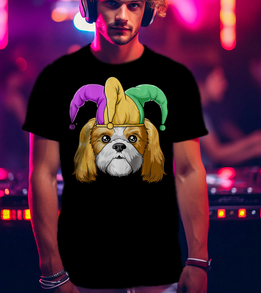 Mardi Gras Shih Tzu With Jester Carnival Hat T-Shirt