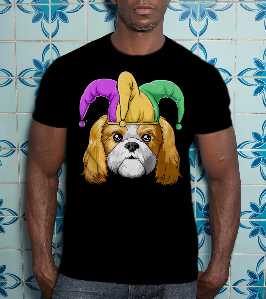 Mardi Gras Shih Tzu With Jester Carnival Hat T-Shirt