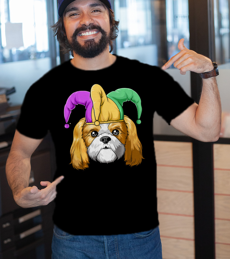 Mardi Gras Shih Tzu With Jester Carnival Hat T-Shirt