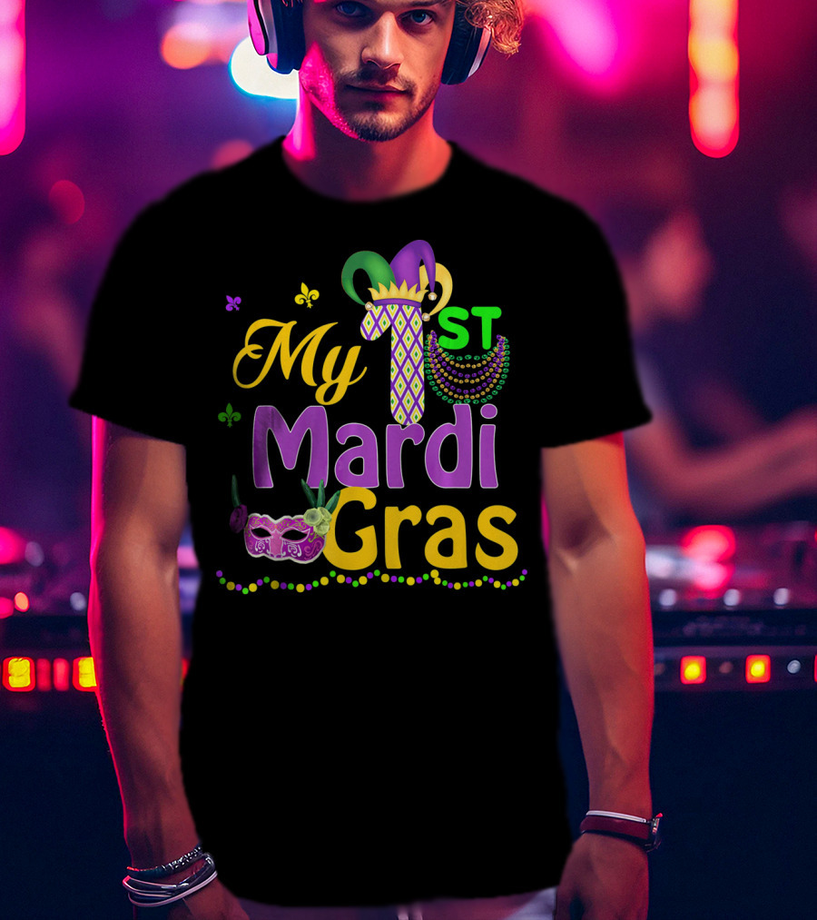 My 1st Mardi Gras Mask Beads Celebratory T-Shirt