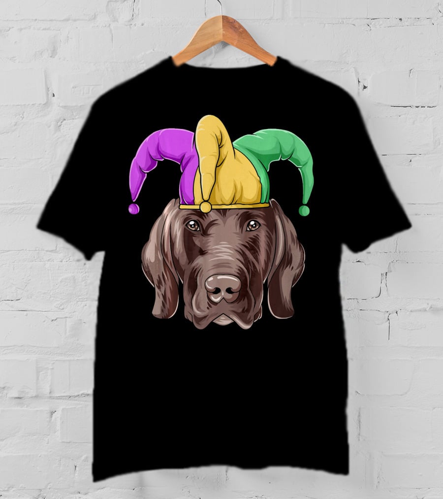 Mardi Gras Jester Dog Head Carnival Hat Pointer T-Shirt