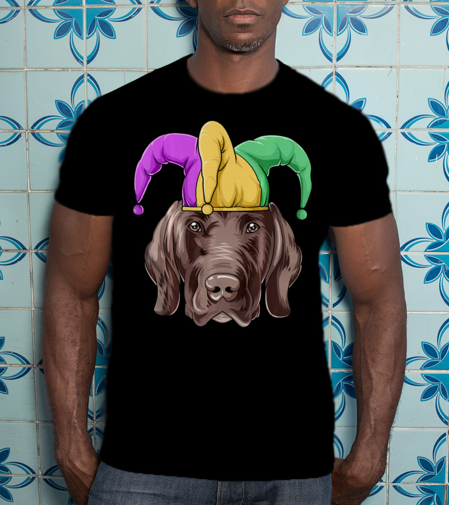 Mardi Gras Jester Dog Head Carnival Hat Pointer T-Shirt