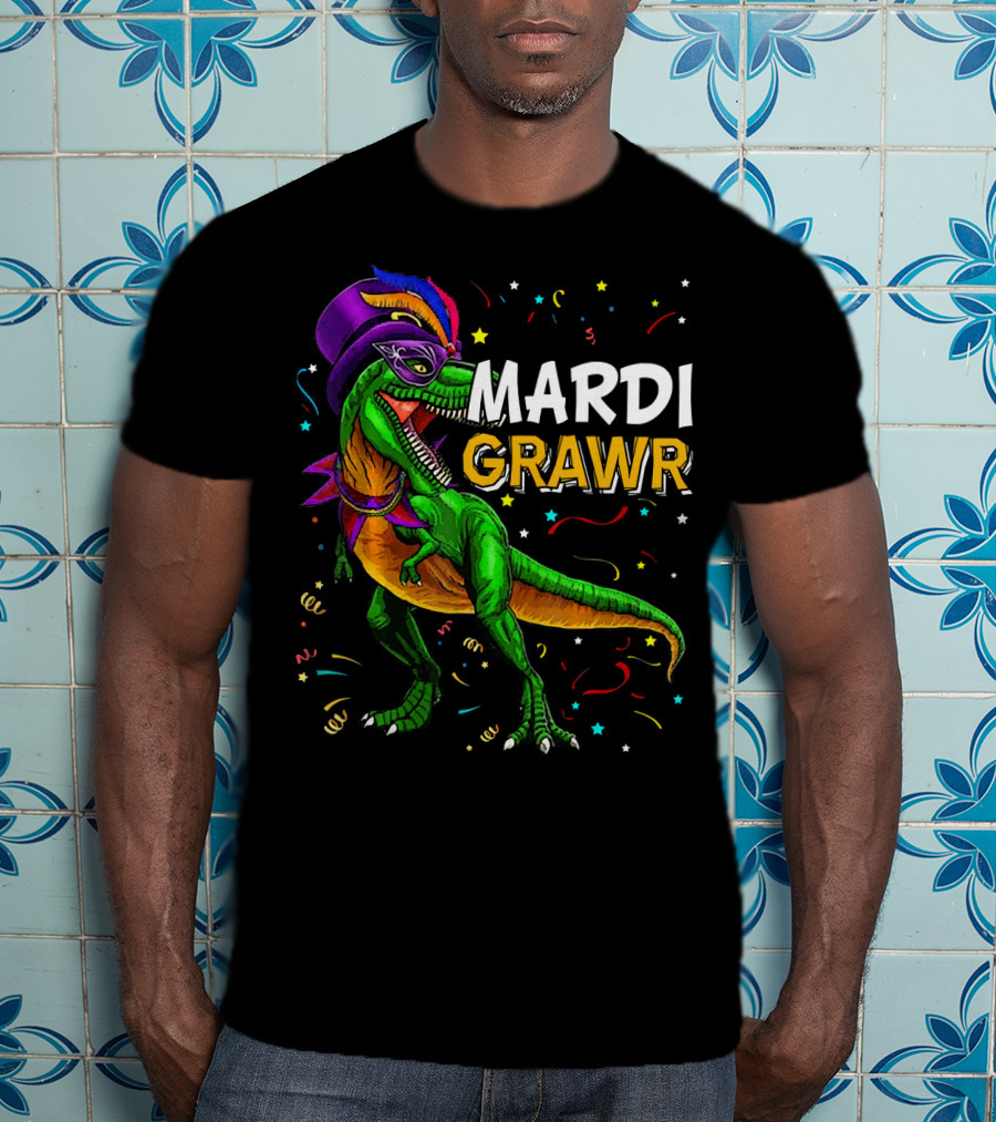 Mardi Grawr Dinosaur Mardi Gras Costume Party Fun T-Shirt