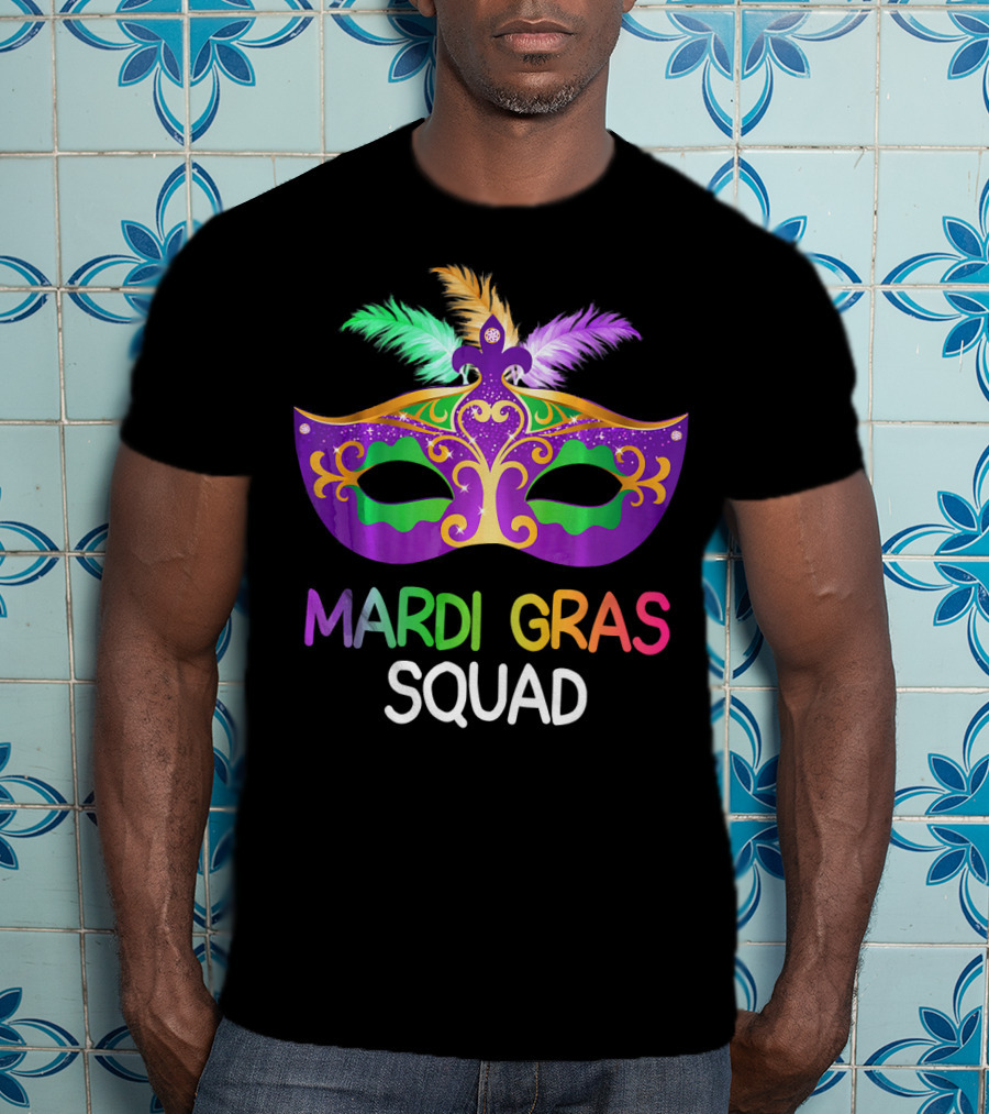 Mardi Gras Squad Colorful Mask Team Fun T-Shirt