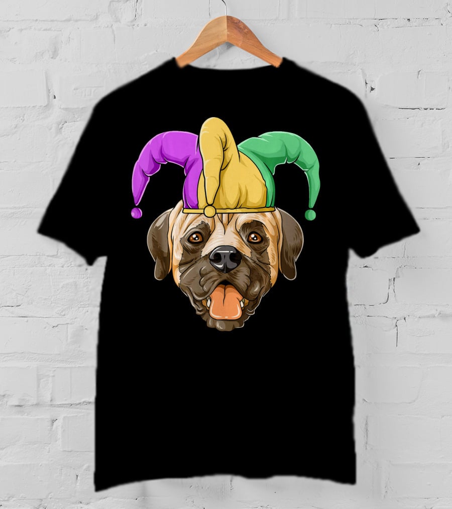Mardi Gras Carnival Hat Mastiff With Jester Colors T-Shirt