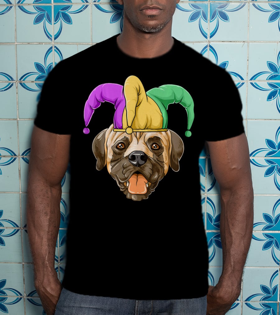Mardi Gras Carnival Hat Mastiff With Jester Colors T-Shirt
