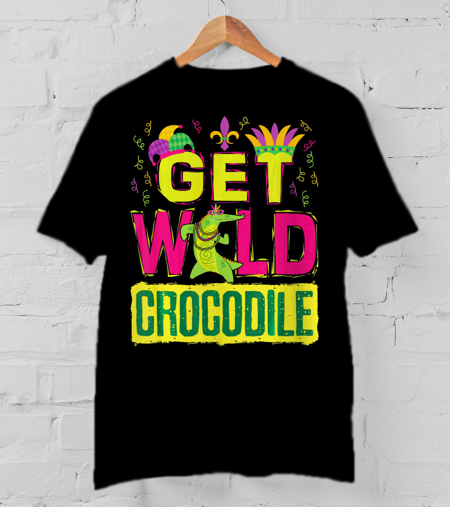 Get Wild Crocodile Mardi Gras Carnival Fleur-de-lis Festive Parade T-Shirt