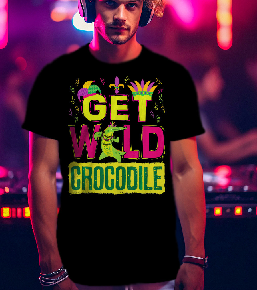 Get Wild Crocodile Mardi Gras Carnival Fleur-de-lis Festive Parade T-Shirt