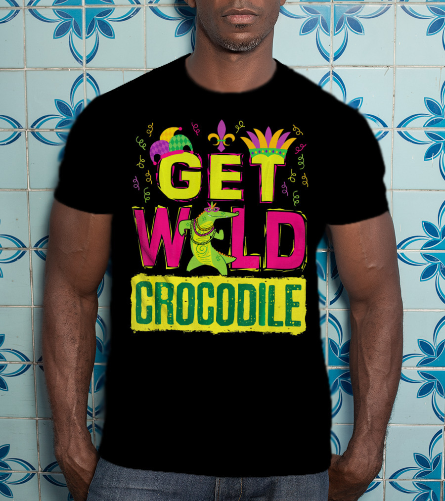 Get Wild Crocodile Mardi Gras Carnival Fleur-de-lis Festive Parade T-Shirt