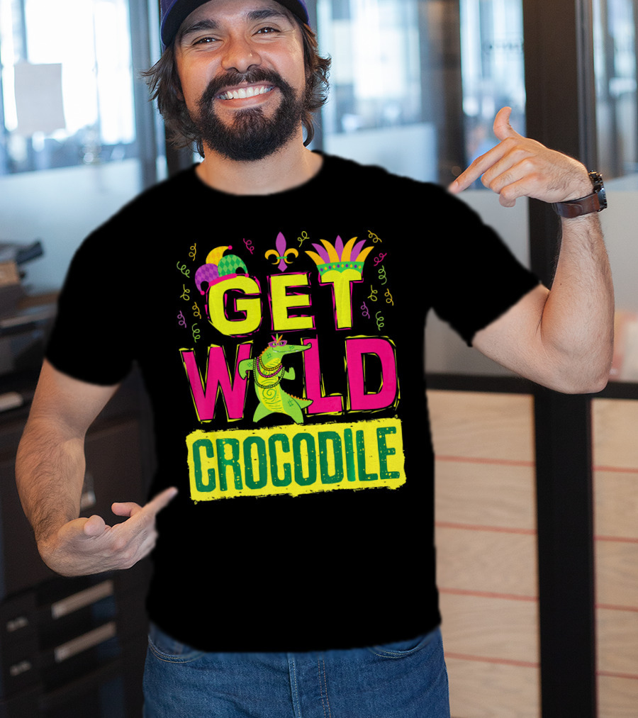 Get Wild Crocodile Mardi Gras Carnival Fleur-de-lis Festive Parade T-Shirt