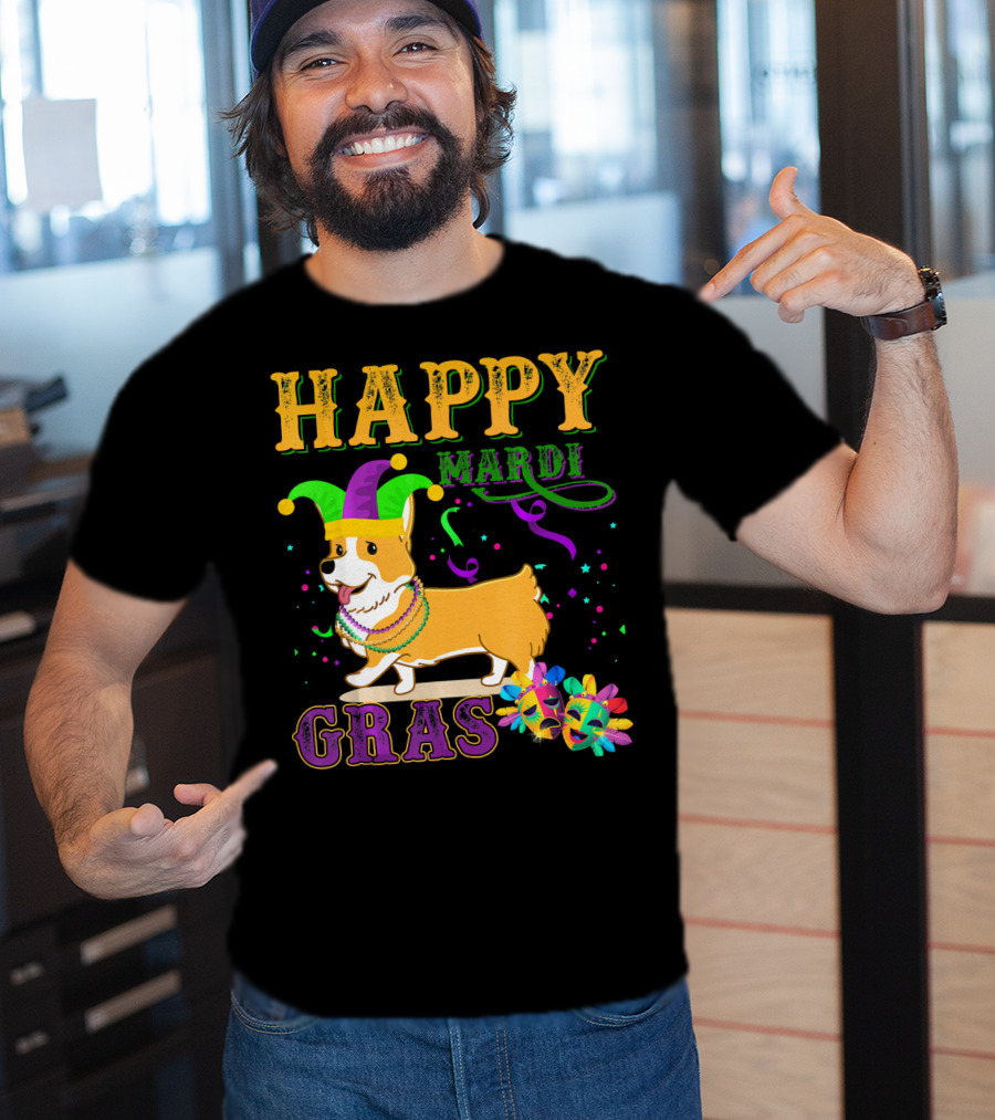Happy Mardi Gras Welsh Corgi Costume Party T-Shirt