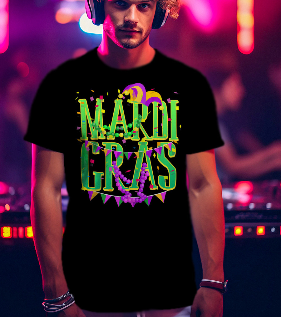 Mardi Gras Festive Beads And Party Hat T-Shirt