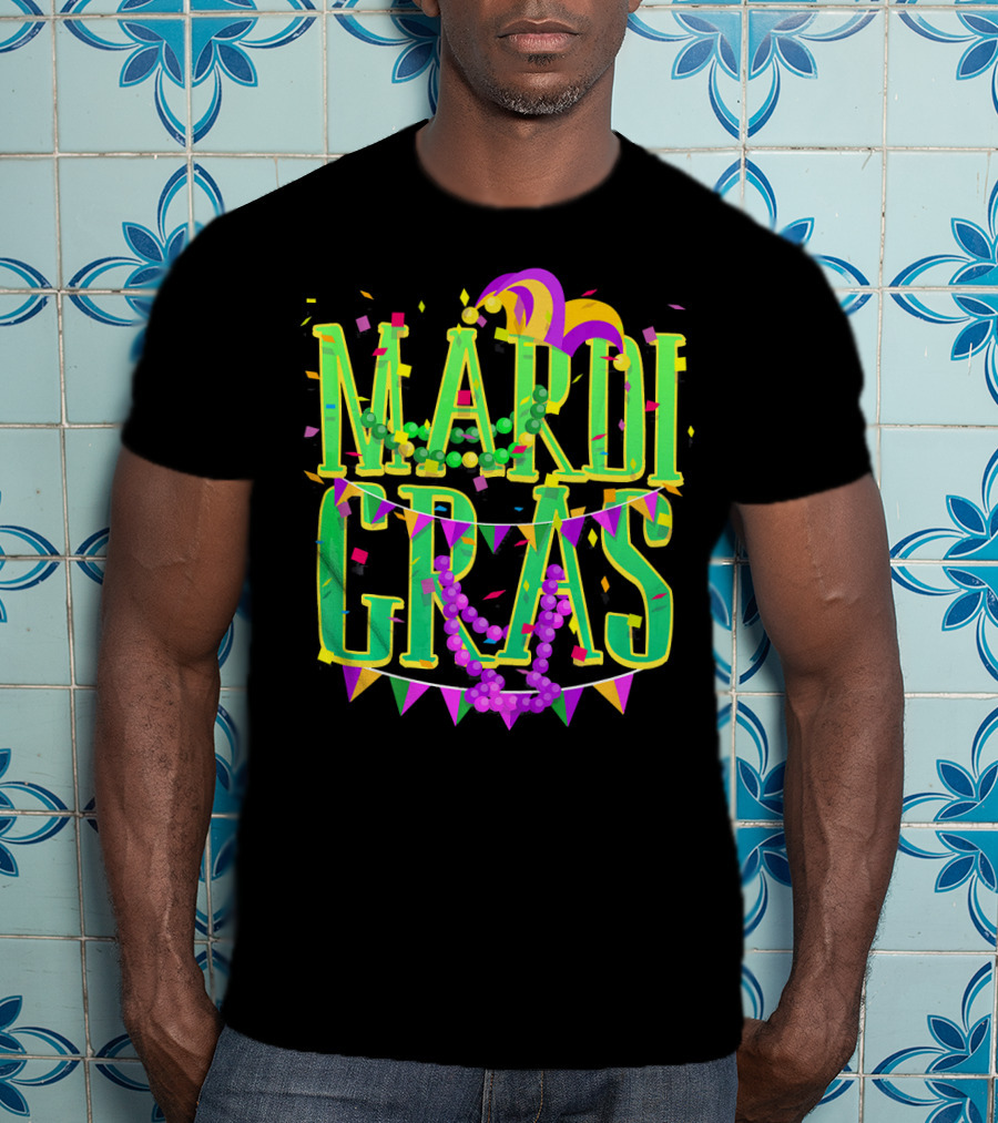 Mardi Gras Festive Beads And Party Hat T-Shirt