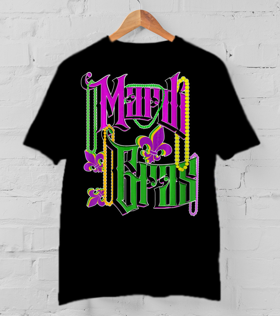 Mardi Gras Vintage Beads Fleur De Lis Carnival Costume T-Shirt